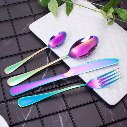 (Black) 32pcs Cutlery Sets Fork for Dining