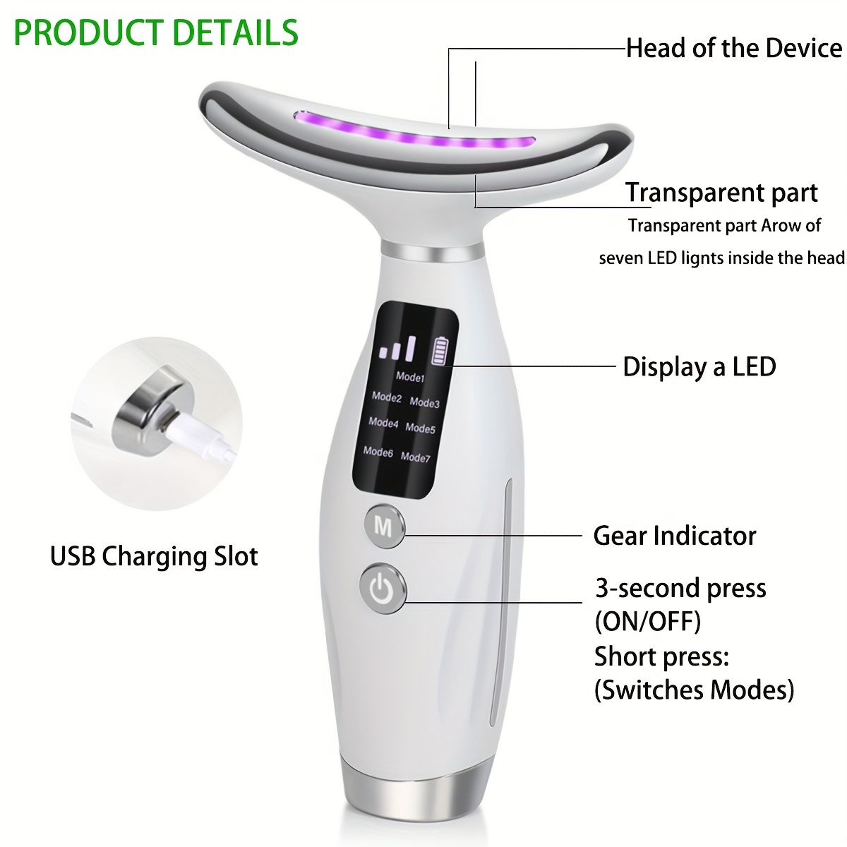 EMS Neck Face Lifting Beauty Device Neck Massager 7 Colors Multi Functional Beauty Instrument Wrinkles Removal Portable Facial Lift Skincare Machine