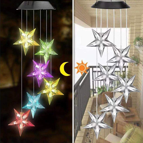 Solar Power Star Wind Chime Waterproof Outdoor Decoration Light For Patio Yard Garden