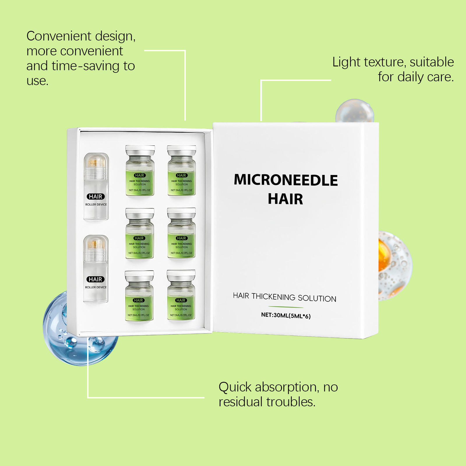 Hair Essential Care Serum Microneedle Roller Set Hair Follicle Care Nourishing Scalp Hair Care Hair Thicken Conditioner Essence ﻿