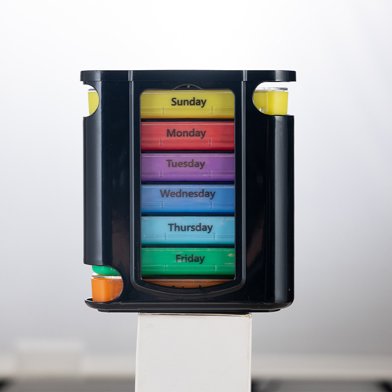 (Transparent) Portable Pill Medicine Box Weekly Monthly Tablet Holder Storage Organizer Container Case 7 Days Pill Box Pill Case for Medicine Vitamin Supplements Fish Oils