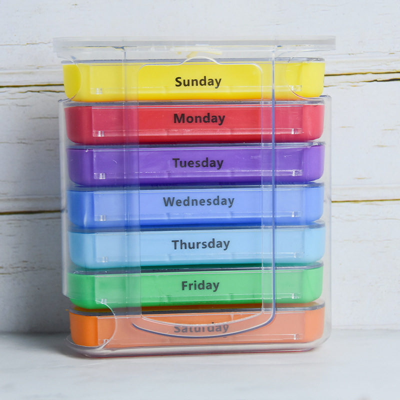 (Transparent) Portable Pill Medicine Box Weekly Monthly Tablet Holder Storage Organizer Container Case 7 Days Pill Box Pill Case for Medicine Vitamin Supplements Fish Oils