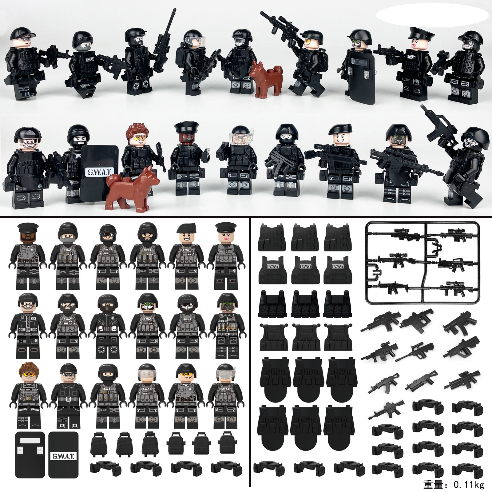 (18 cs Polices) SWAT Model Equipment Assembly Building Block Toys City Police Action Mini Figures with Multiple Military Weapons Accessories