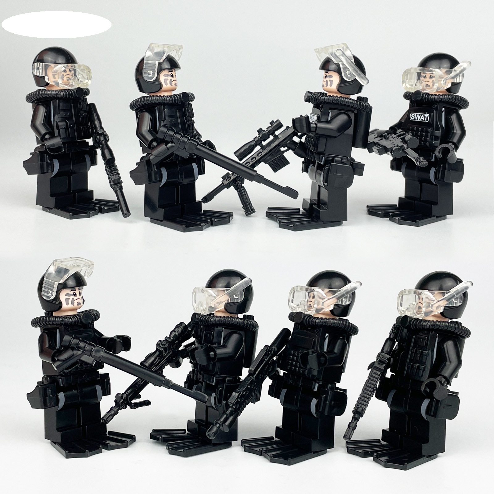 (18 cs Polices) SWAT Model Equipment Assembly Building Block Toys City Police Action Mini Figures with Multiple Military Weapons Accessories