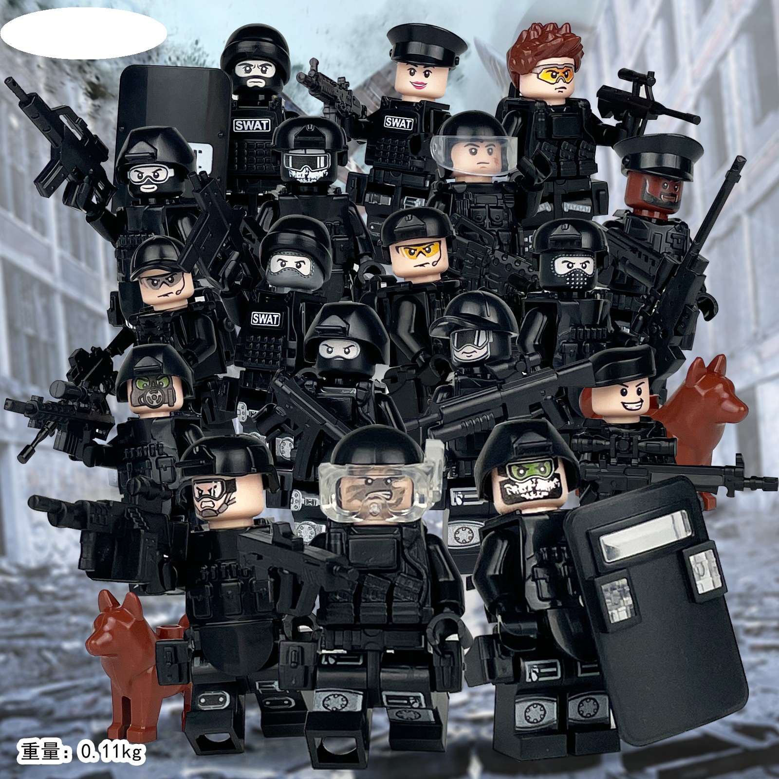 (18 cs Polices) SWAT Model Equipment Assembly Building Block Toys City Police Action Mini Figures with Multiple Military Weapons Accessories