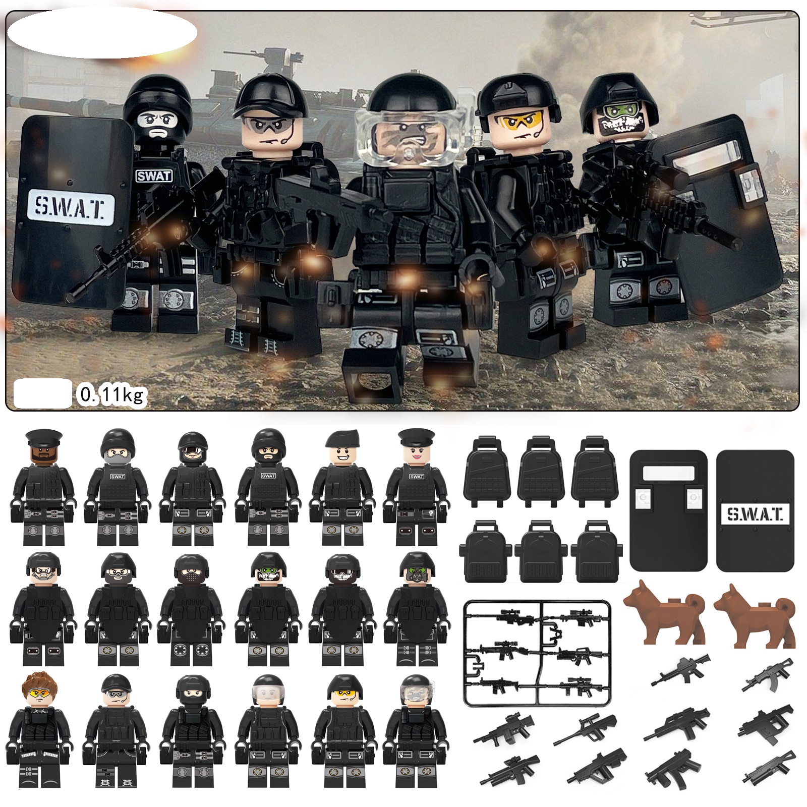 (18 cs Polices) SWAT Model Equipment Assembly Building Block Toys City Police Action Mini Figures with Multiple Military Weapons Accessories