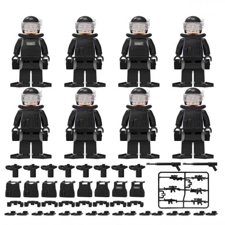 (18 cs Polices) SWAT Model Equipment Assembly Building Block Toys City Police Action Mini Figures with Multiple Military Weapons Accessories