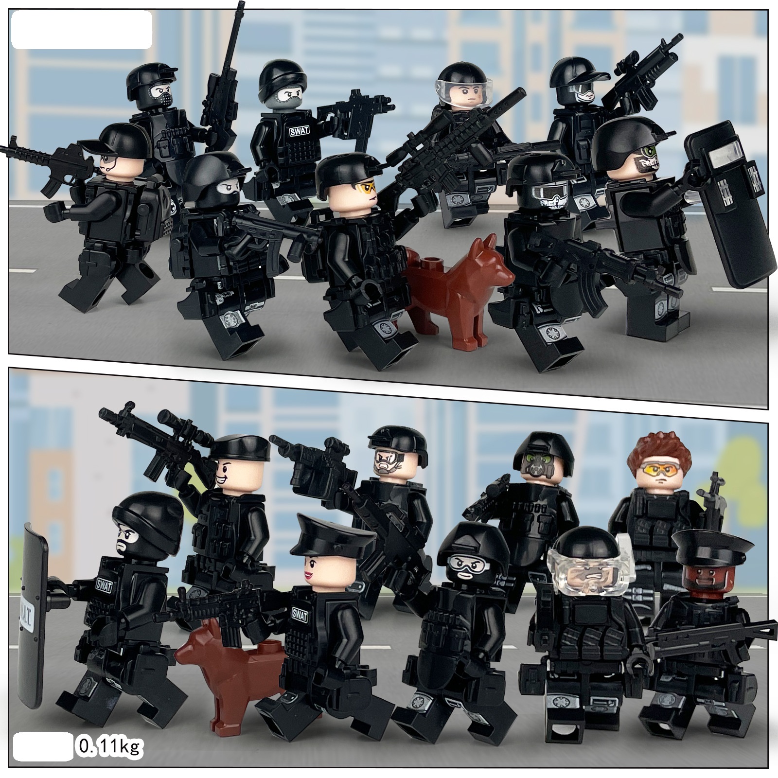 (18 cs Polices) SWAT Model Equipment Assembly Building Block Toys City Police Action Mini Figures with Multiple Military Weapons Accessories