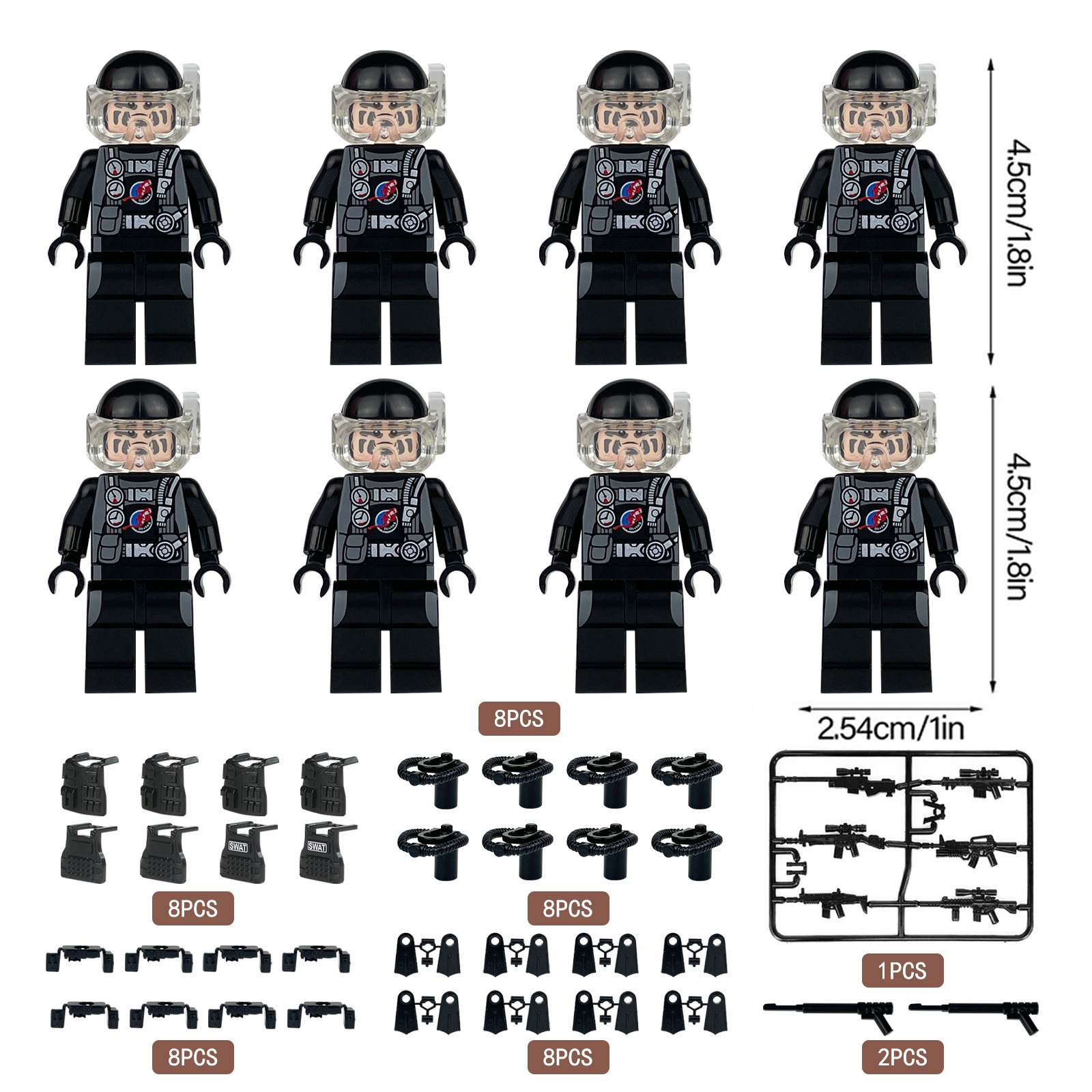 (18 cs Polices) SWAT Model Equipment Assembly Building Block Toys City Police Action Mini Figures with Multiple Military Weapons Accessories