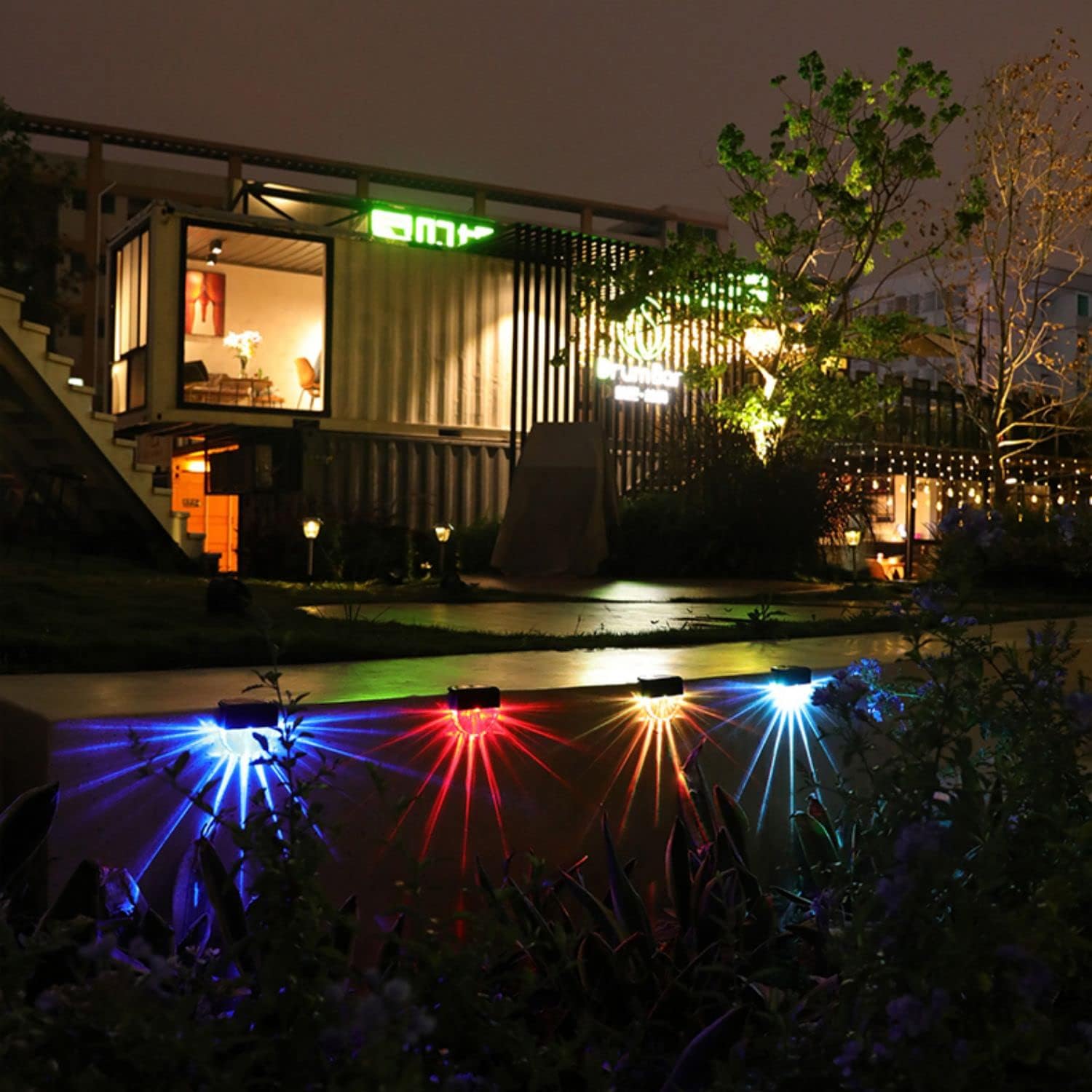 (6 pcs) Outdoor Solar Lights Solar Fence Lights Warm White Color IP65 Waterproof Solar LED Wall Light for Garden Fence Yard Garage Garden