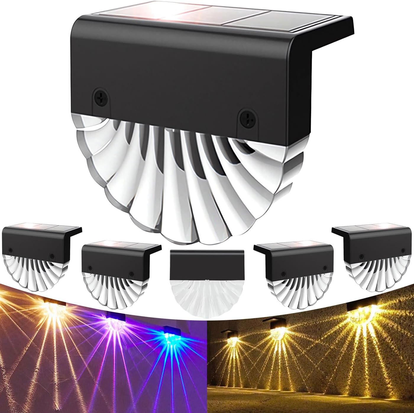 (6 pcs) Outdoor Solar Lights Solar Fence Lights Warm White Color IP65 Waterproof Solar LED Wall Light for Garden Fence Yard Garage Garden