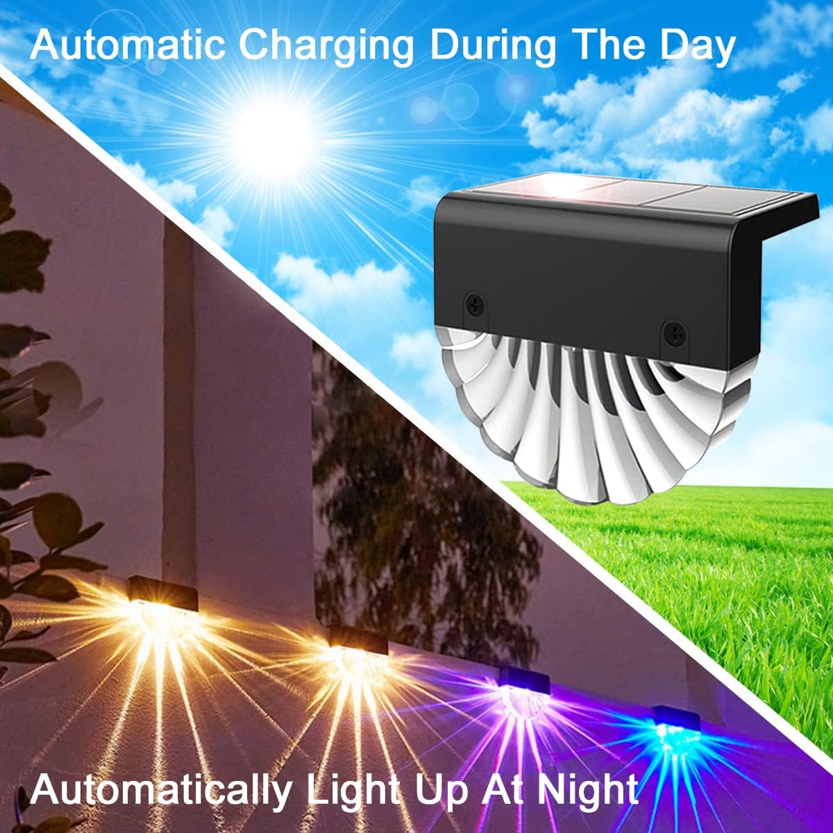 (6 pcs) Outdoor Solar Lights Solar Fence Lights Warm White Color IP65 Waterproof Solar LED Wall Light for Garden Fence Yard Garage Garden