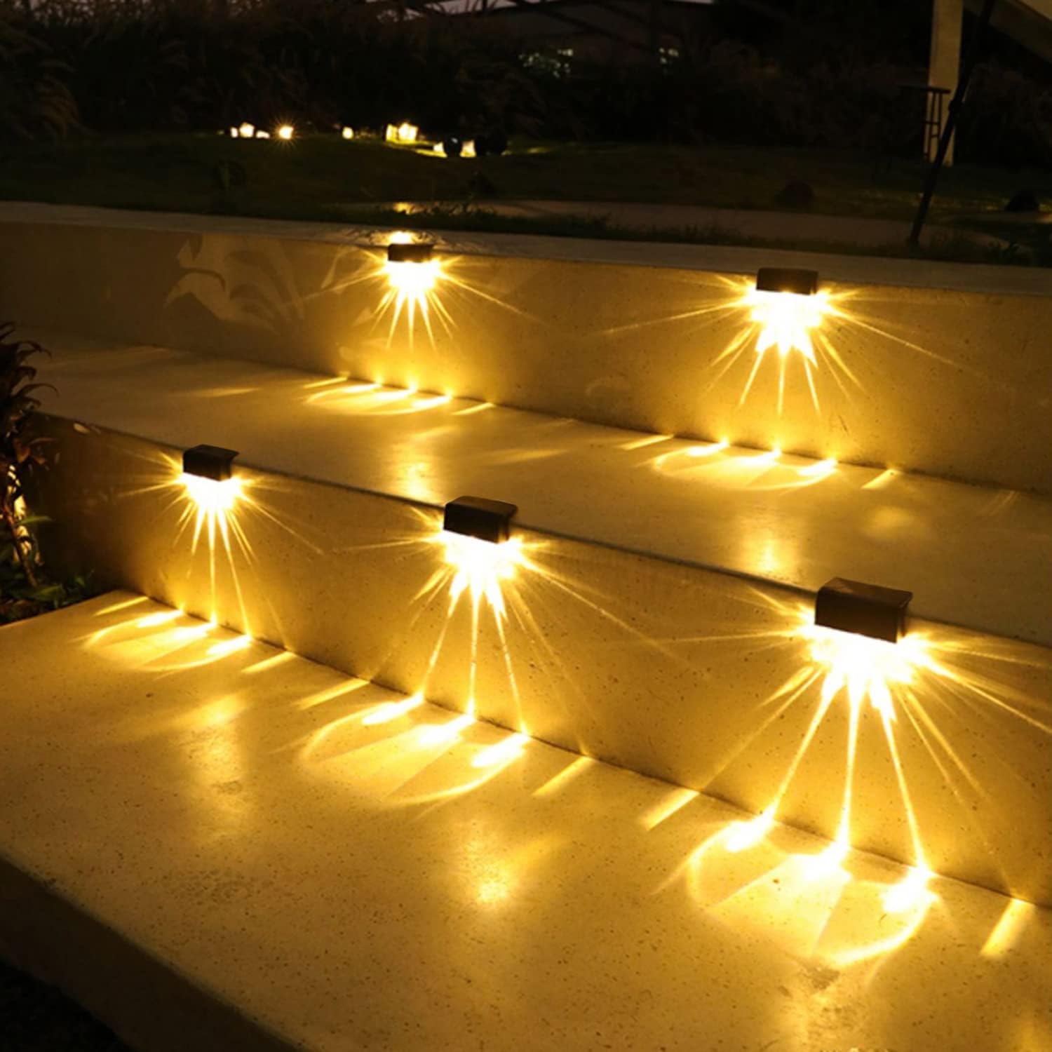 (6 pcs) Outdoor Solar Lights Solar Fence Lights Warm White Color IP65 Waterproof Solar LED Wall Light for Garden Fence Yard Garage Garden