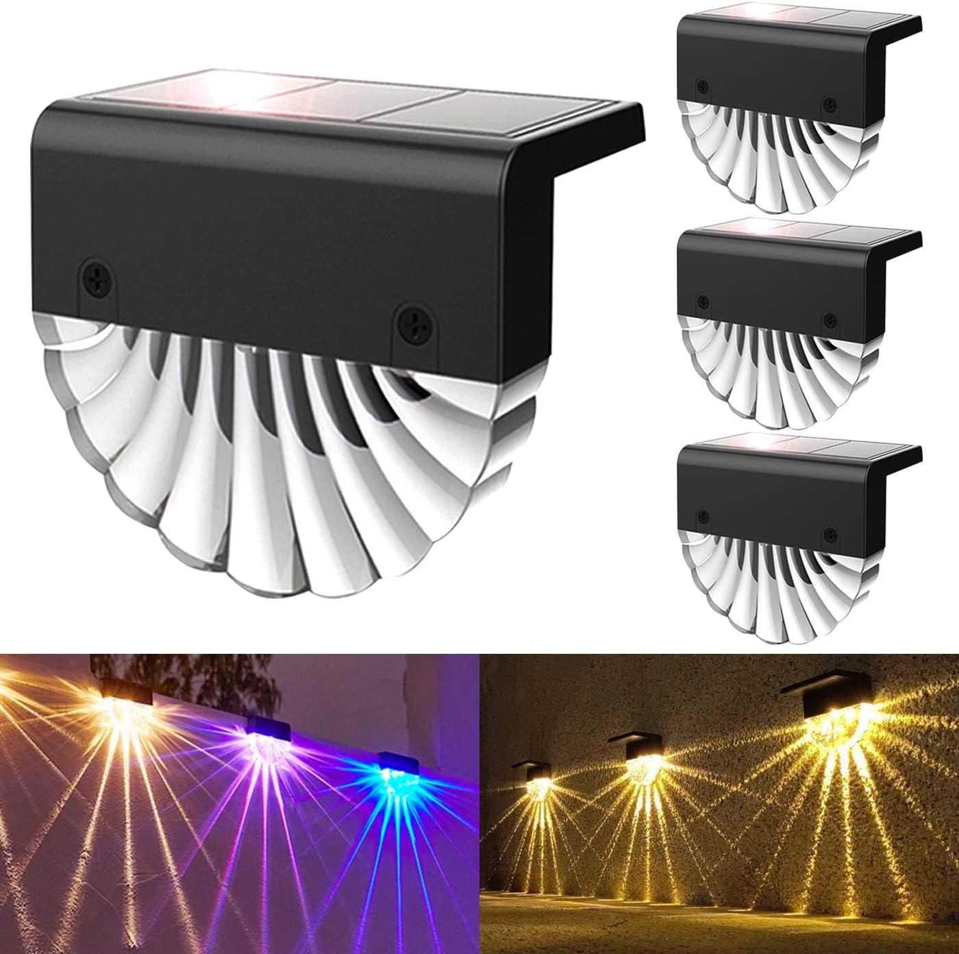 (6 pcs) Outdoor Solar Lights Solar Fence Lights Warm White Color IP65 Waterproof Solar LED Wall Light for Garden Fence Yard Garage Garden
