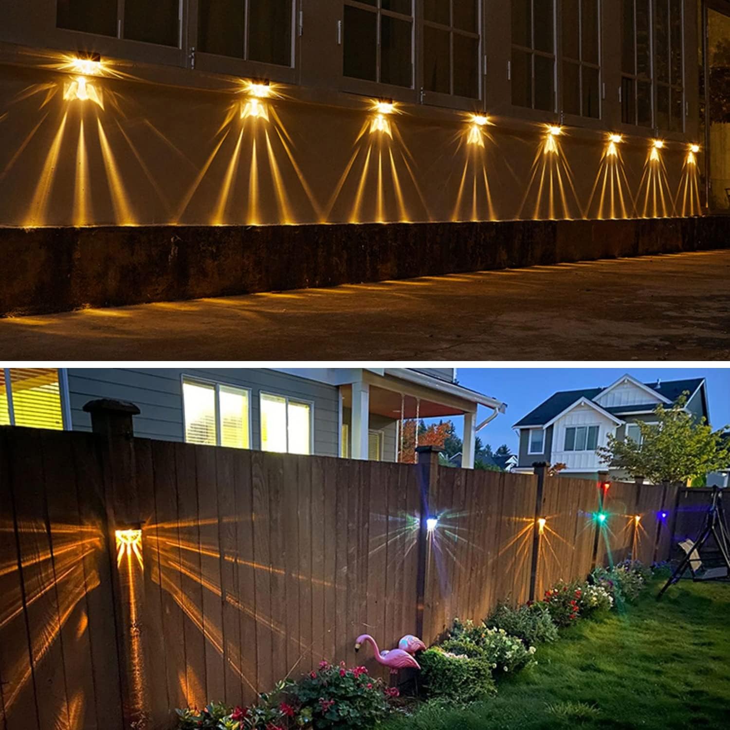 (6 pcs) Outdoor Solar Lights Solar Fence Lights Warm White Color IP65 Waterproof Solar LED Wall Light for Garden Fence Yard Garage Garden