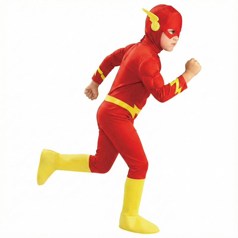 (S) Kids Superhero Costume Muscle Warrior Halloween Role Play Costume for Boys Girls Festival Performance Masked Hat