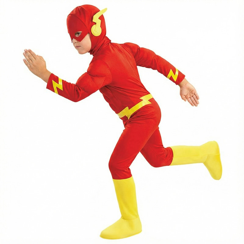 (S) Kids Superhero Costume Muscle Warrior Halloween Role Play Costume for Boys Girls Festival Performance Masked Hat