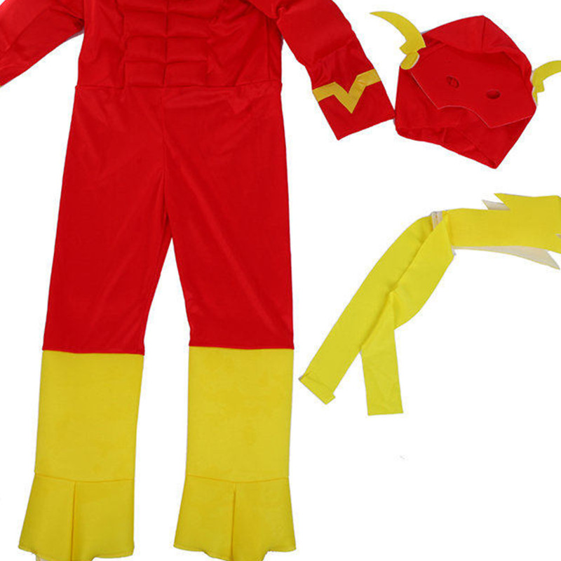 (S) Kids Superhero Costume Muscle Warrior Halloween Role Play Costume for Boys Girls Festival Performance Masked Hat