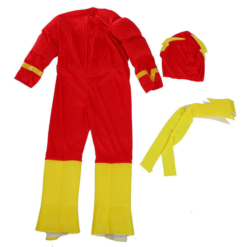 (S) Kids Superhero Costume Muscle Warrior Halloween Role Play Costume for Boys Girls Festival Performance Masked Hat