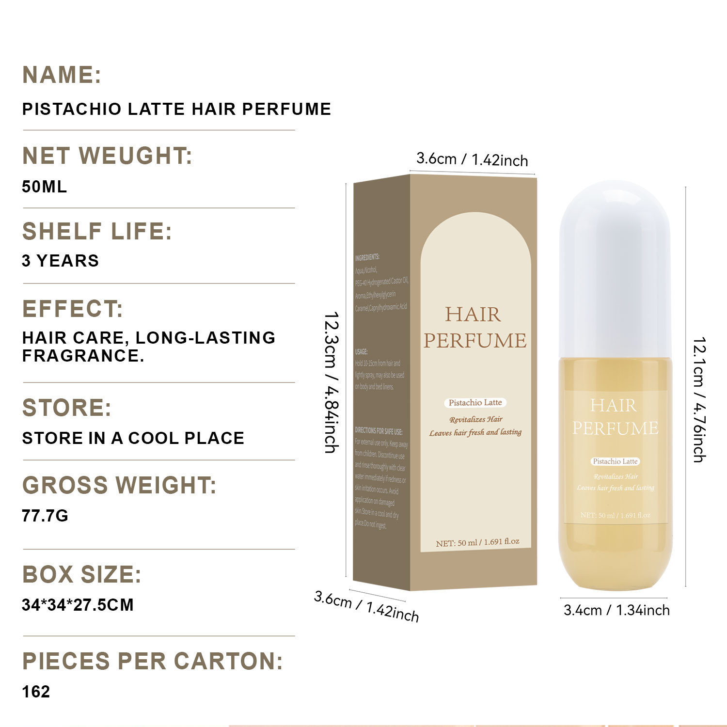 Pistachio Latte Hair Perfume Long Lasting Fragrance For Daily Styling Romantic Date And Gift Giving