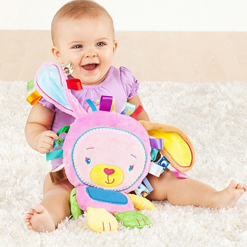 (rabbit 577) Baby Tags Stuffed Animal Soft Toy Lovey Elephant Plush Bell Toy Built-in Rattles Sensory Toy for Newborn Toddler Infant Gifts