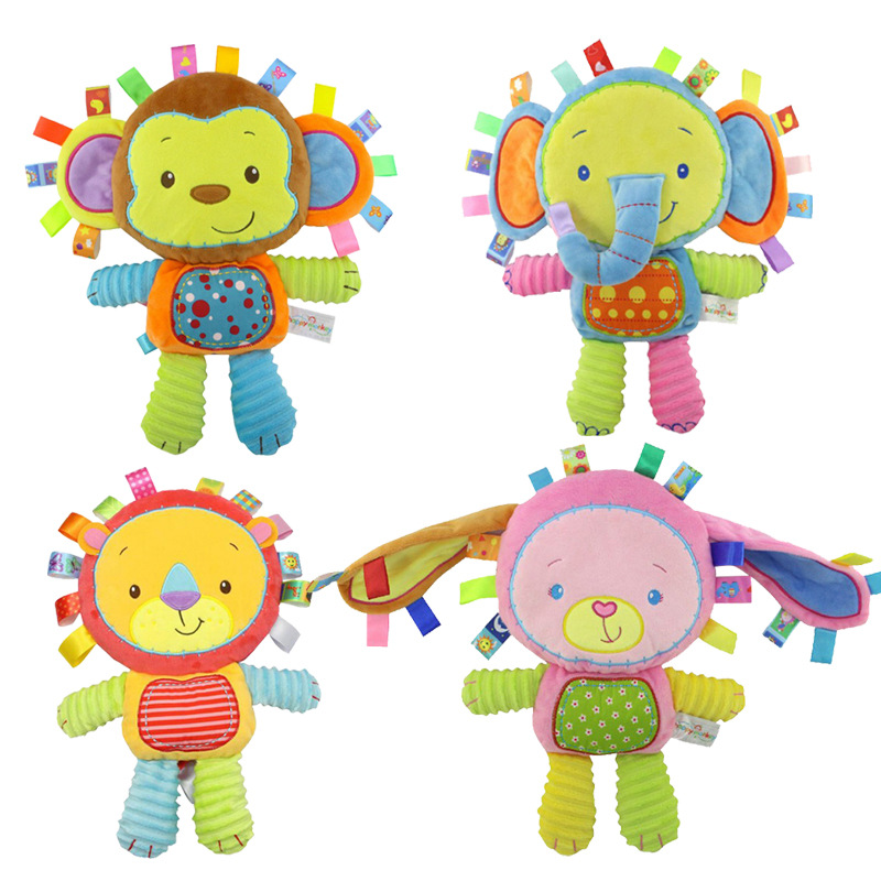 (rabbit 577) Baby Tags Stuffed Animal Soft Toy Lovey Elephant Plush Bell Toy Built-in Rattles Sensory Toy for Newborn Toddler Infant Gifts