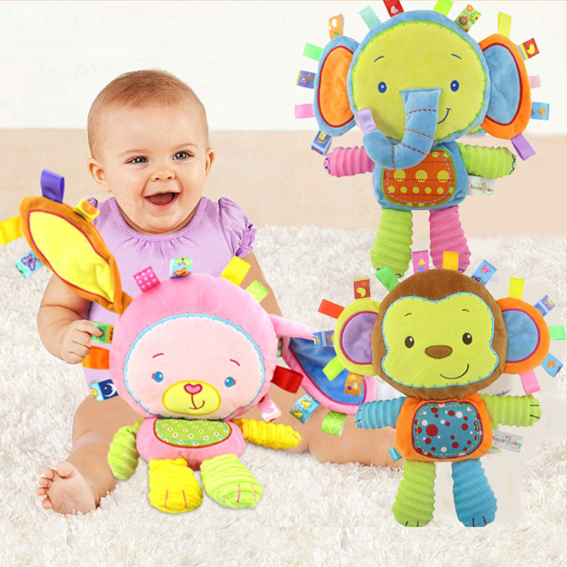 (rabbit 577) Baby Tags Stuffed Animal Soft Toy Lovey Elephant Plush Bell Toy Built-in Rattles Sensory Toy for Newborn Toddler Infant Gifts