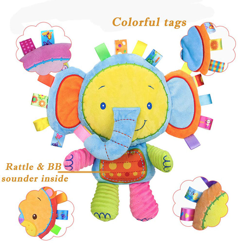 (rabbit 577) Baby Tags Stuffed Animal Soft Toy Lovey Elephant Plush Bell Toy Built-in Rattles Sensory Toy for Newborn Toddler Infant Gifts