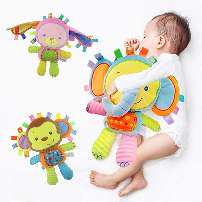 (rabbit 577) Baby Tags Stuffed Animal Soft Toy Lovey Elephant Plush Bell Toy Built-in Rattles Sensory Toy for Newborn Toddler Infant Gifts