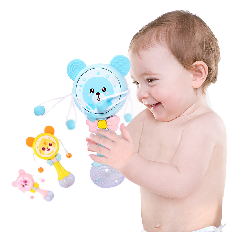 (blue 406) Baby Rattles Teether Rattle Toy Musical Flashing Hand Bells Rabbit Hand Bells Newborn Infant Early Educational Toys Gifts 0-12M