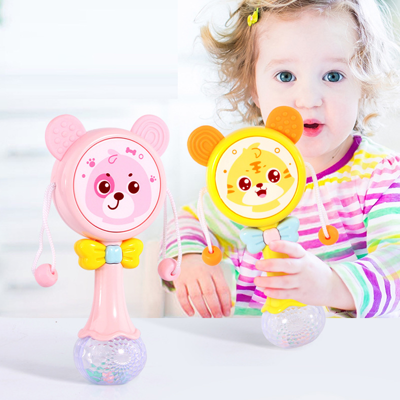 (blue 406) Baby Rattles Teether Rattle Toy Musical Flashing Hand Bells Rabbit Hand Bells Newborn Infant Early Educational Toys Gifts 0-12M