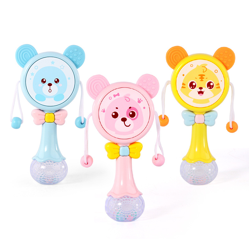 (blue 406) Baby Rattles Teether Rattle Toy Musical Flashing Hand Bells Rabbit Hand Bells Newborn Infant Early Educational Toys Gifts 0-12M