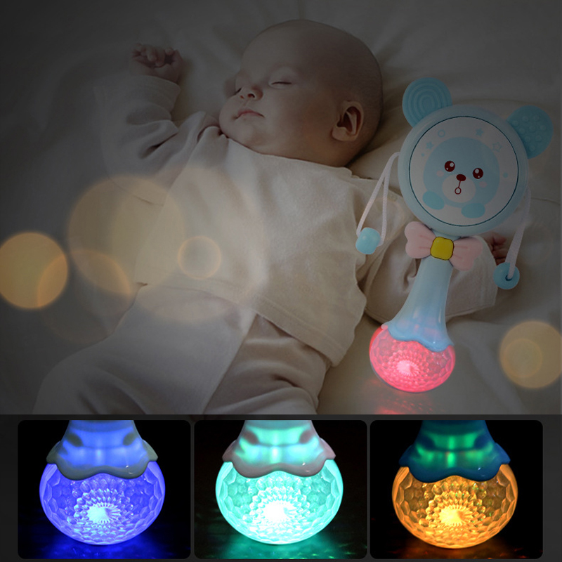 (blue 406) Baby Rattles Teether Rattle Toy Musical Flashing Hand Bells Rabbit Hand Bells Newborn Infant Early Educational Toys Gifts 0-12M