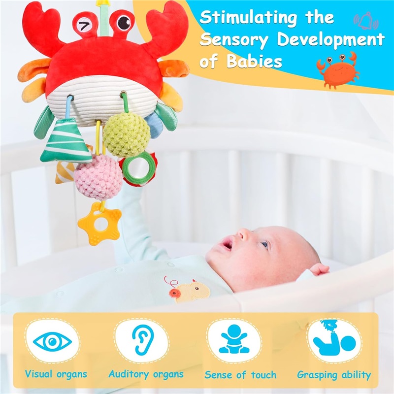 (baby bottle) Car Seat Stroller Toys for Babies 0-6 Months Crab Baby Infant Newborn Stroller Toys with Beep Mirror Small Bell Baby Teether