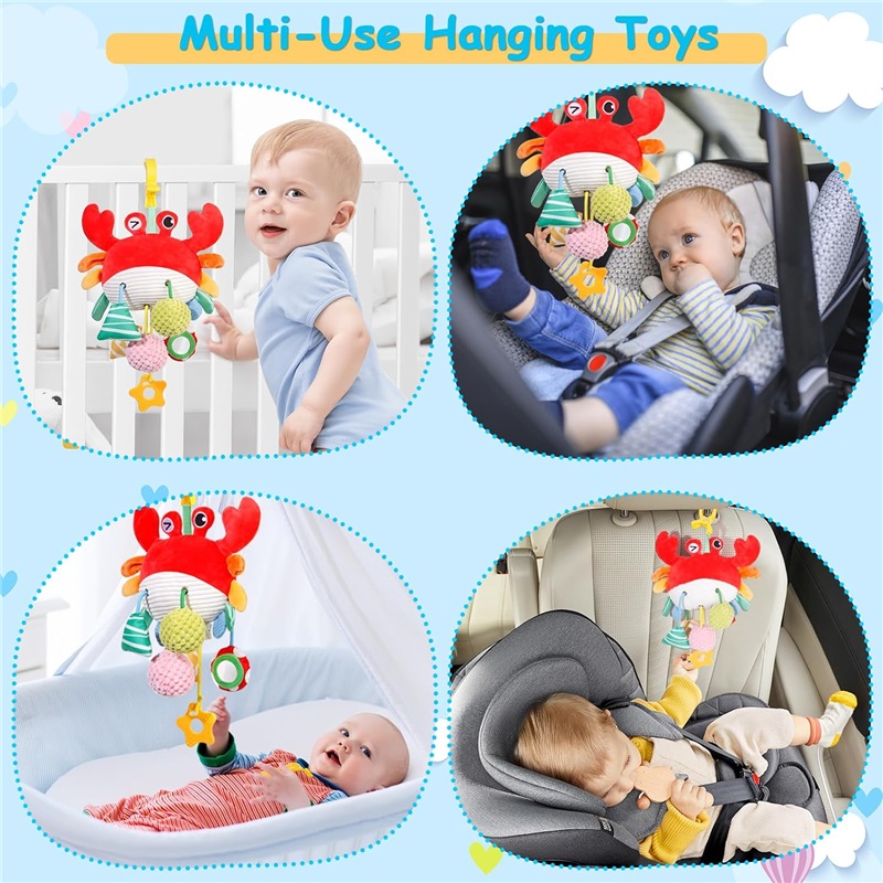 (baby bottle) Car Seat Stroller Toys for Babies 0-6 Months Crab Baby Infant Newborn Stroller Toys with Beep Mirror Small Bell Baby Teether