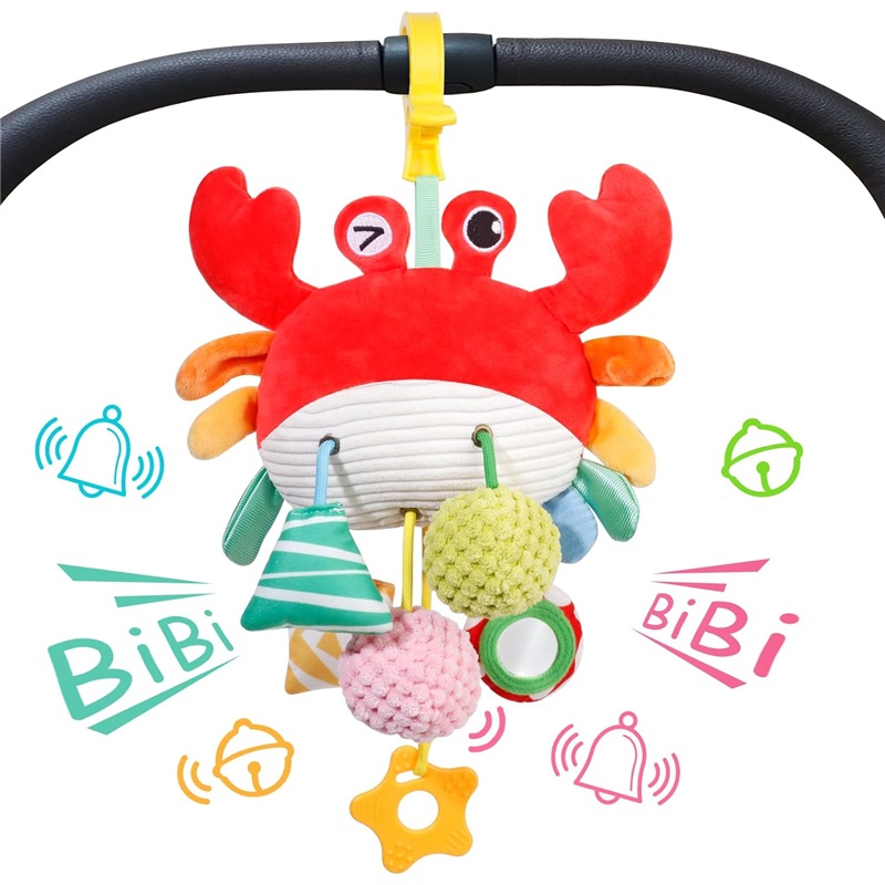 (baby bottle) Car Seat Stroller Toys for Babies 0-6 Months Crab Baby Infant Newborn Stroller Toys with Beep Mirror Small Bell Baby Teether