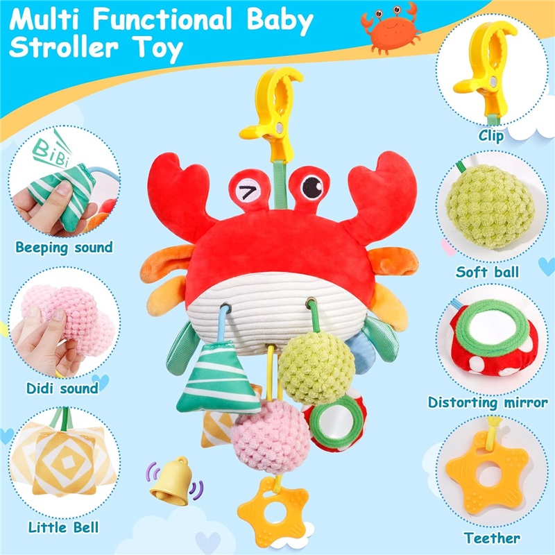 (baby bottle) Car Seat Stroller Toys for Babies 0-6 Months Crab Baby Infant Newborn Stroller Toys with Beep Mirror Small Bell Baby Teether