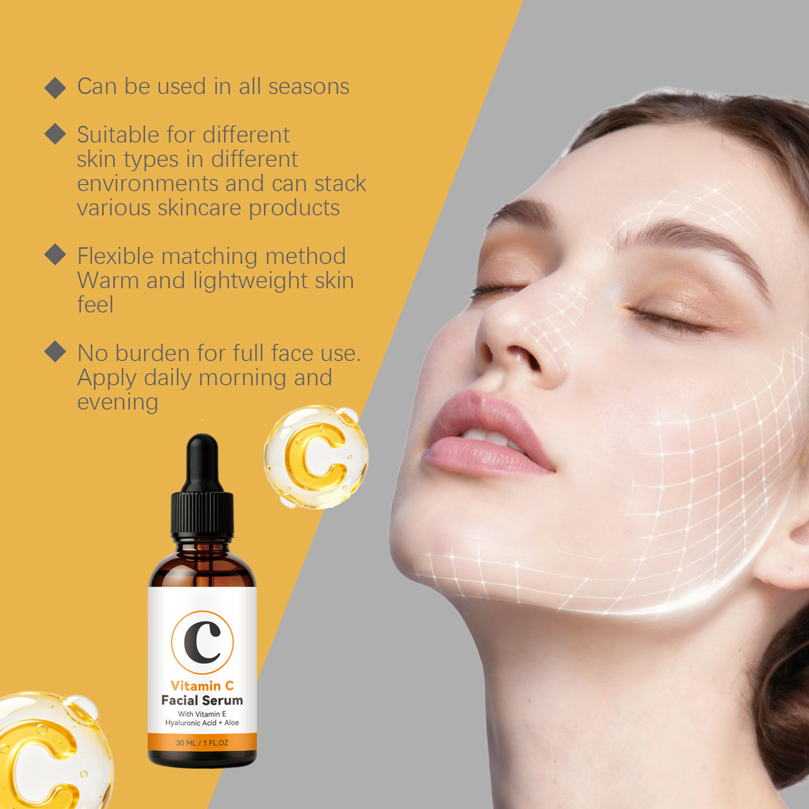 Vitamin C Brightening Essence Liquid Smooth Hydrating Bright Plumping Moisturizing Refreshing Skin Care Facial Complexion