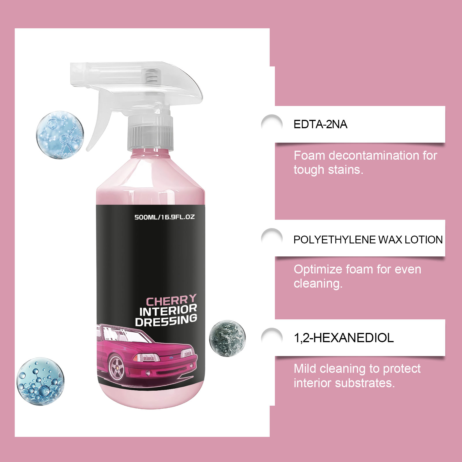 Cherry Scent Auto Interior Care Agent For Car Cabin Seat Inner Trim Center Console Daily Clean Surface Maintenance Liquid