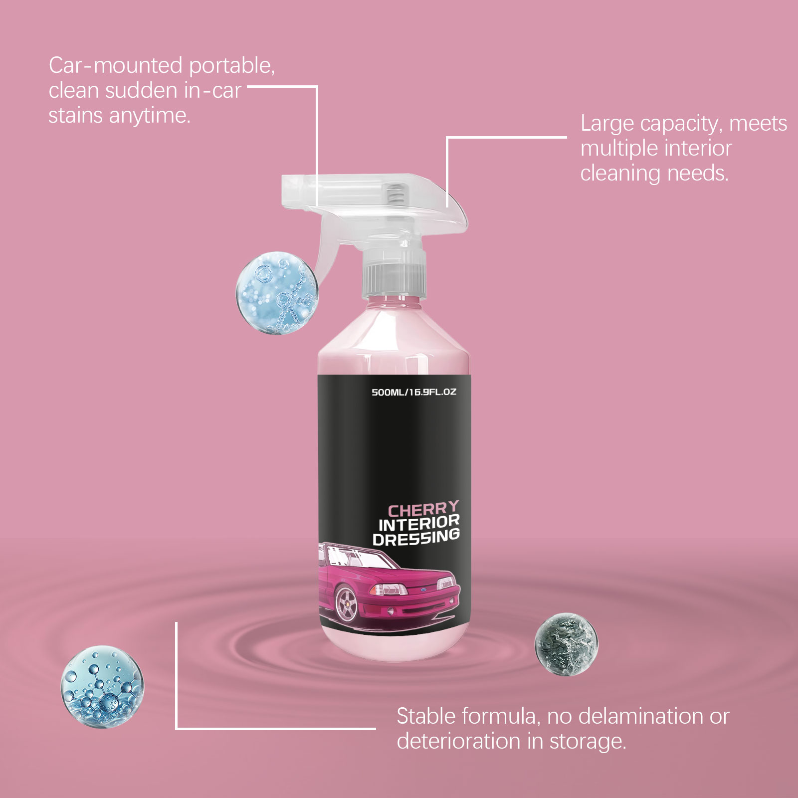 Cherry Scent Auto Interior Care Agent For Car Cabin Seat Inner Trim Center Console Daily Clean Surface Maintenance Liquid