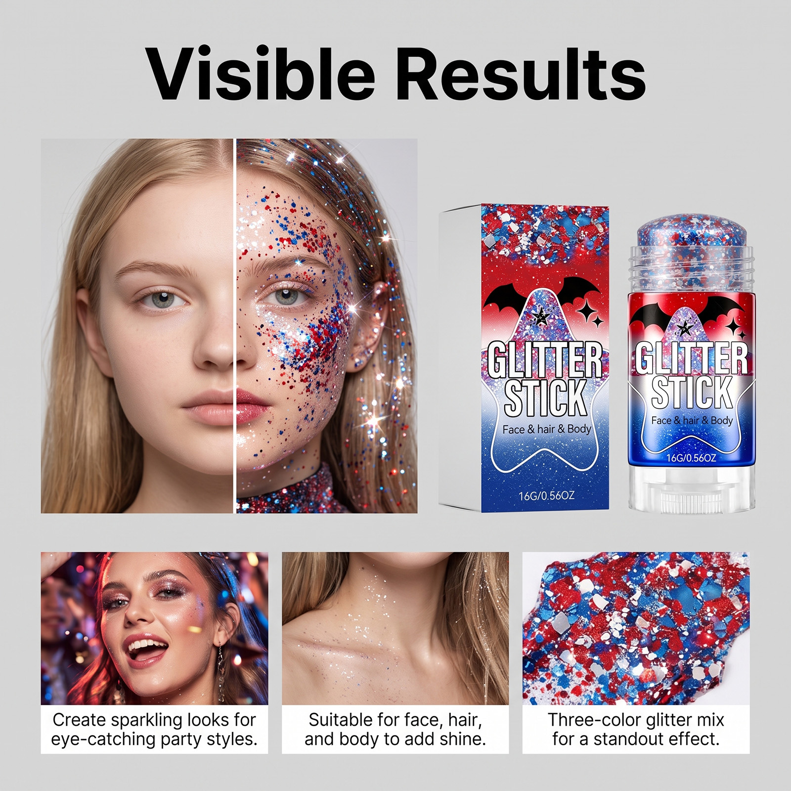 Glitter Makeup Stick Shimmer Pearlescent Easy Application Stage Daily Facial Cosmetic Tool