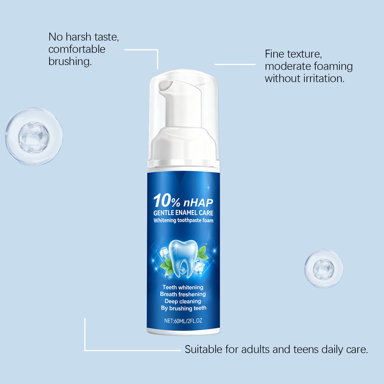 Whitening Dental Mousse Mild Ingredients Daily Cleaning Bright Teeth Portable Mint Scent Fresh Oral Care