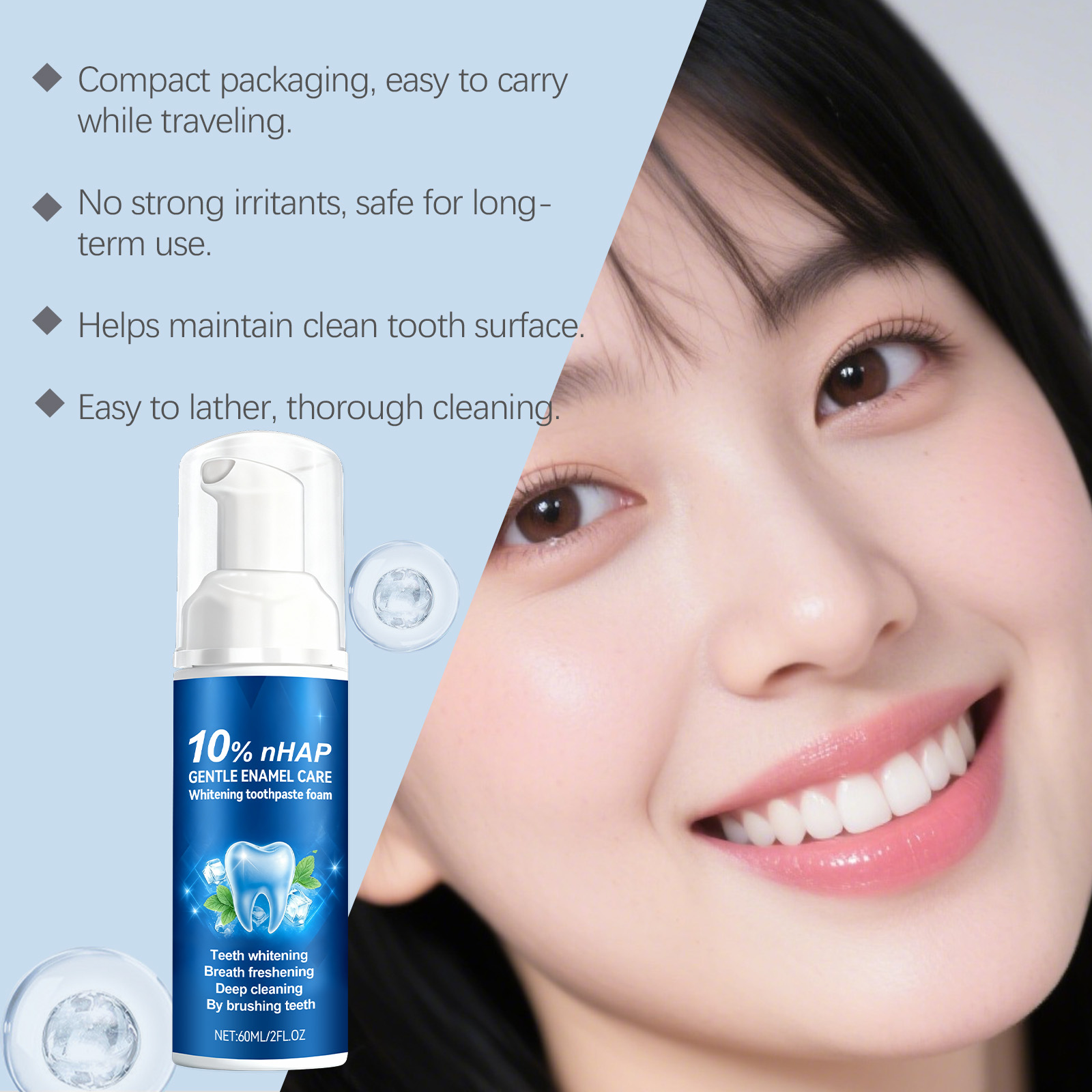 Whitening Dental Mousse Mild Ingredients Daily Cleaning Bright Teeth Portable Mint Scent Fresh Oral Care