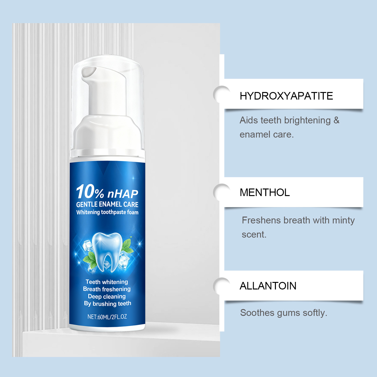 Whitening Dental Mousse Mild Ingredients Daily Cleaning Bright Teeth Portable Mint Scent Fresh Oral Care