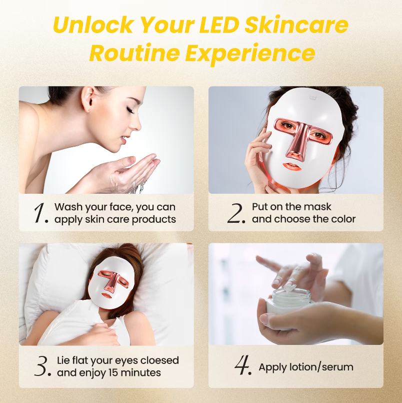 LED Face Mask 7 Color Modes Light Therapy Wireless Photon Mask for Skincare Routine Relaxation Anti-Aging Facial Device for Glowing Skin