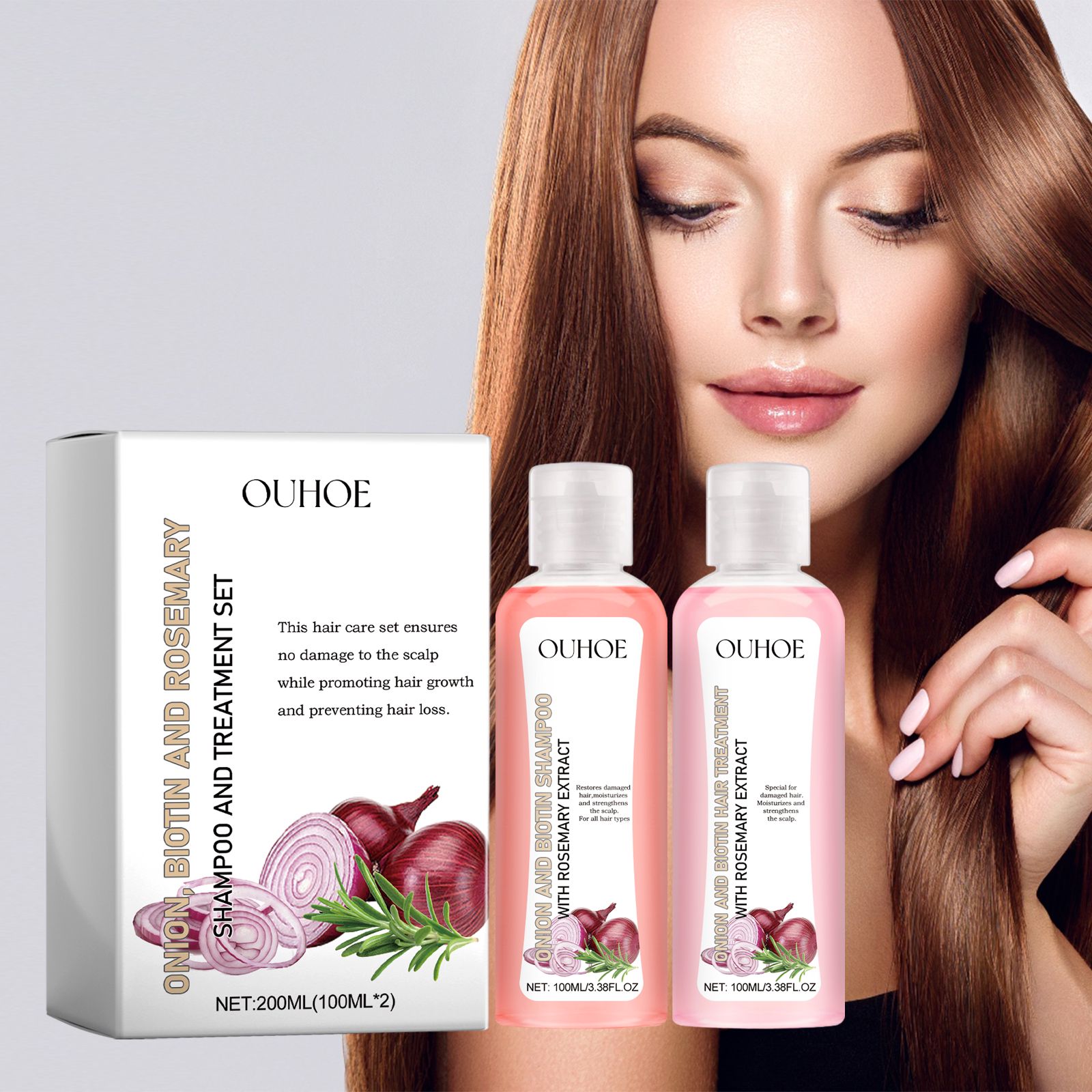 Onion Biotin Rosemary Shampoo And Conditioner Set Nourishing Scalp Strengthening For Fuller Shiny Hair