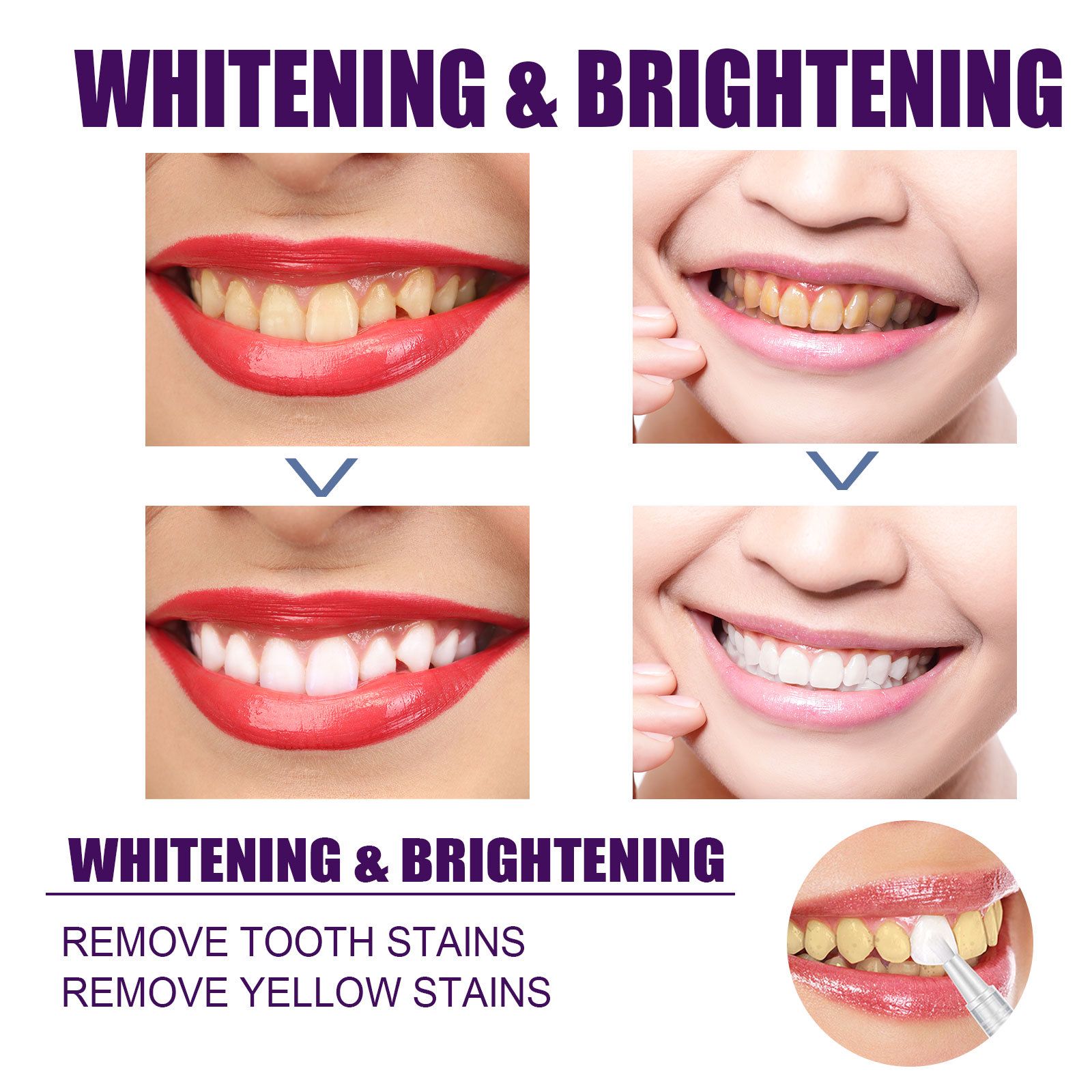 V34 Purple Teeth Whitening Pen Oral Care Stain Removal Brightening For Daily Use
