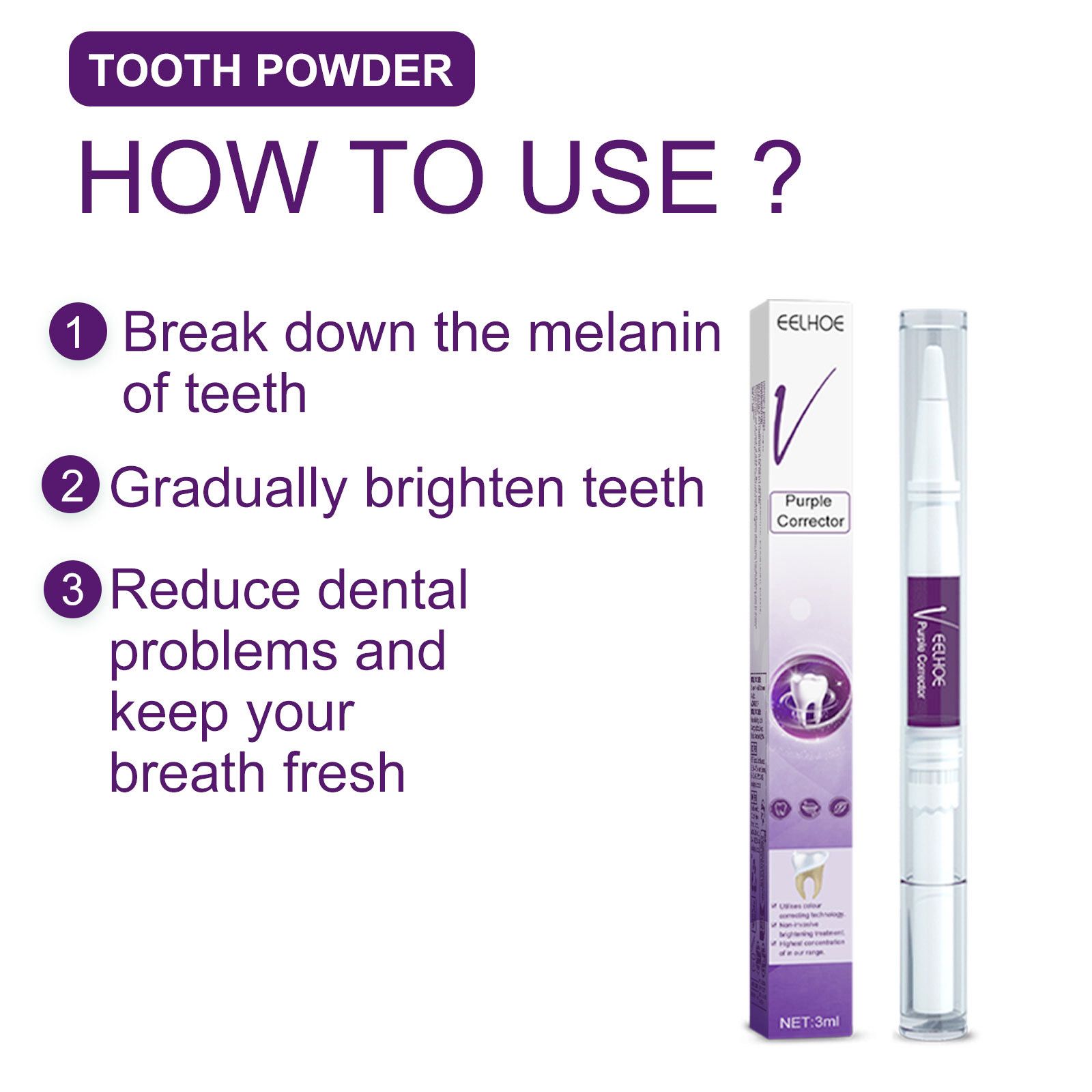 V34 Purple Teeth Whitening Pen Oral Care Stain Removal Brightening For Daily Use
