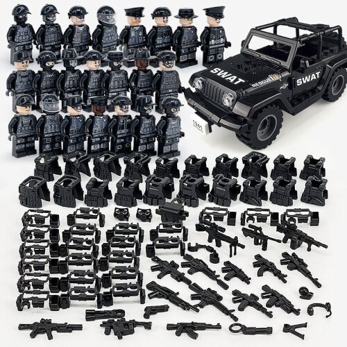 23PCS Military Soldiers Black SWAT Jeeps Minifigures Toys Fit Lego
