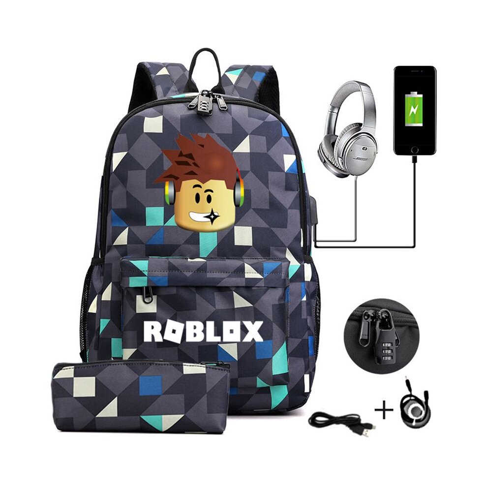 (Geometry) Roblox Anti-theft USB Charge Backpack Travel Bag